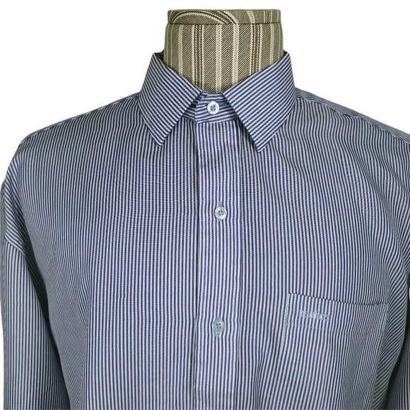 Nautica Button  Down Dress Shirt, White Blue Stripes Business, Office, Work - Picture 2 of 8